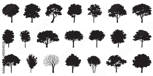 Tree silhouette icon collection set of graphics trees elements outline symbol for architecture of silhouettes of trees .landscape, and urban design projects, in vector design 