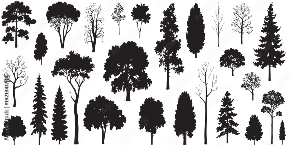 Fototapeta premium Tree silhouette icon collection set of graphics trees elements outline symbol for architecture of silhouettes of trees .landscape, and urban design projects, in vector design