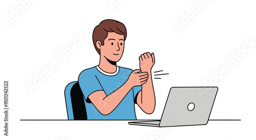 Office Worker Stretching Wrist at Desk Illustration