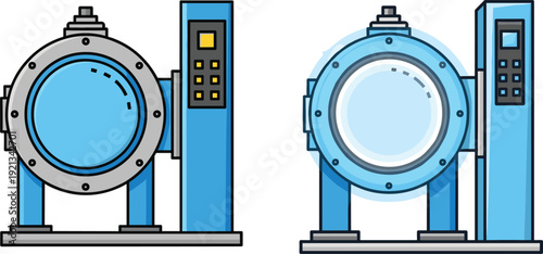 Industrial autoclave sterilizer machine vector illustration with modern design comparison, control panel technology, equipment icon for factory and laboratory use