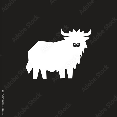 White Geometric Yak Silhouette with Infinity Symbol Eyes on Black Background
