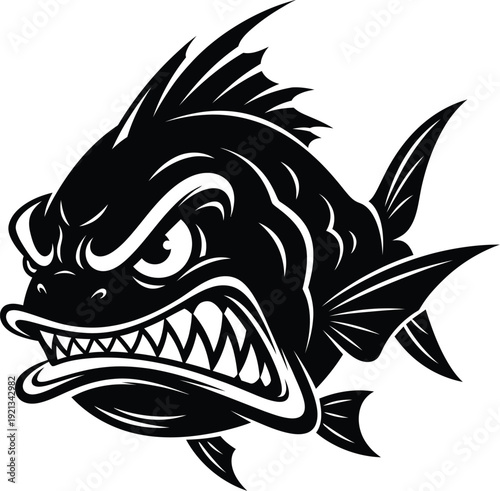Angry fish head illustration with sharp teeth