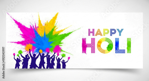 Happy holi celebration with colorful powder explosion and silhouette people