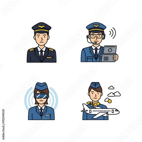 Flat Airline Pilot & Cabin Crew Icon Pack for Aviation Projects

