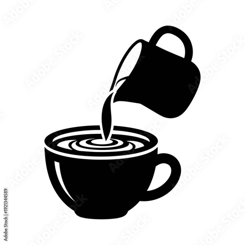 Coffee Mug Pouring Milk Silhouette Icon

