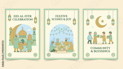 Eid Al-Fitr Celebration - Festive Scenes and Community Blessings.