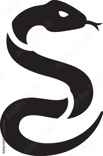 Stylized black snake illustration with sharp curves and a pointed tongue