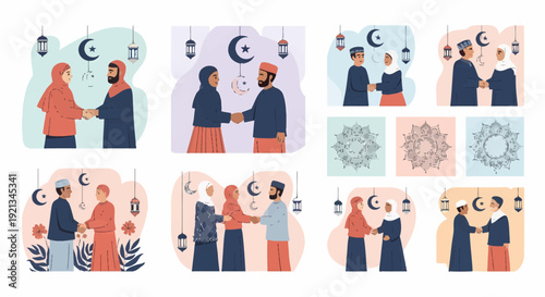 Eid Mubarak Greetings - Diverse Muslim Couples Celebrating Together.