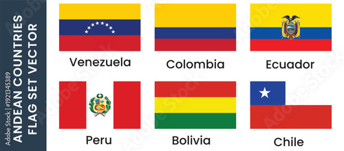 Flags of andean countries vector setFlags of andean countries vector set