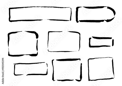 手書きの筆文字フレーム・飾り枠セット 和モダンな墨絵の見出し・吹き出し・座布団用ベクター素材