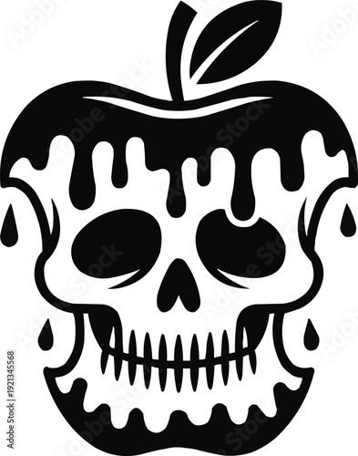 Poison Apple with Skull Face  Halloween Horror Icon in Silhouette Style