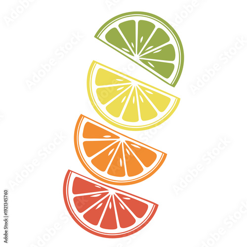 A colorful illustration of four citrus wedges Vector