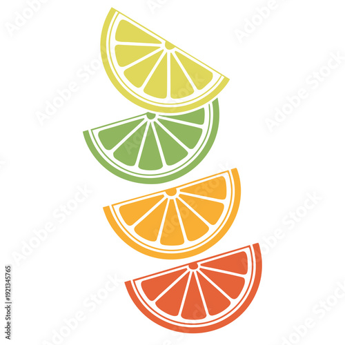 A stack of colorful citrus wedges on a white background Vector