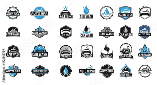 Collection of Car Wash Logos and Icons for Automotive Services.