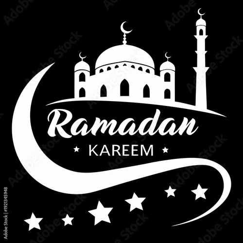 A white ramadan kareem logo on a black background Vector