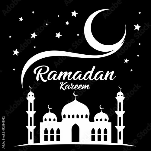Ramadan kareem illustration with mosque and crescent moon Vector