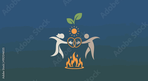 Partnership and growth symbolized by connected people and green sprout