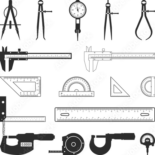 Collection of Precision Measuring Tools svg, Instruments, and  technical measuring tools Silhouette 
