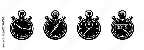 Stopwatch vector icons set. timekeeping symbols collection. chronograph designs