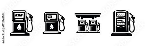 Fuel pump vector icons set, gas station symbols, petrol dispenser graphics