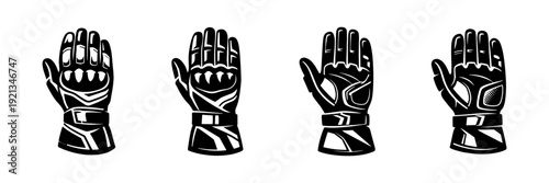 Motorcycle gloves vector icons set, protective gear symbols, biker handwear designs