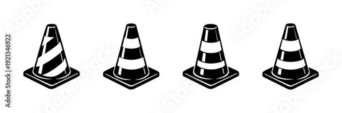 Traffic cone vector icons set. road safety symbols. construction cone pack