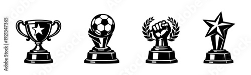 Trophies vector icons set: award icons, achievement symbols, competition elements