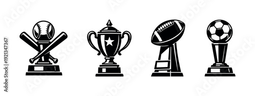 Sports awards vector icons set. trophy and championship symbols. athletic contest essentials