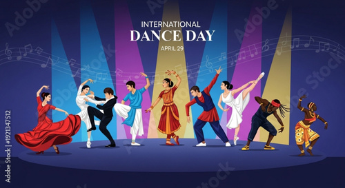 Dancers celebrate international dance day with colorful costumes and dynamic movements on stage