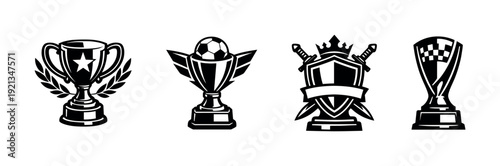 Award and trophy vector icons set: achievements, recognition, sports symbols
