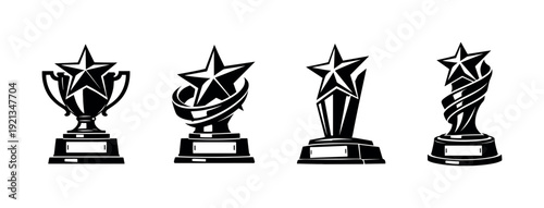 Star trophy awards vector icons set - achievement, recognition, excellence symbols