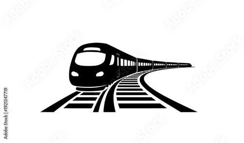 Minimalist Fast Train Silhouette Icon with Curved Track Smart Mobility Vector