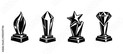 Trophy vector icons set with award symbols and prize shapes