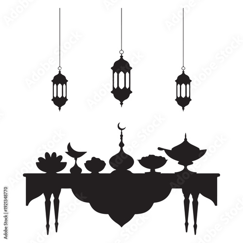 Iftar table dates and lantern Ramadan holy month evening meal artwork