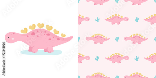 Kids pattern with funny dinosaurs for baby girls