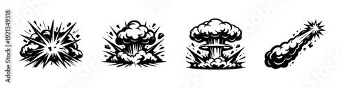 Explosion and impact vector icons set. boom symbols for comics and design.