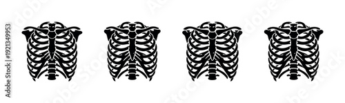 Ribcage anatomy vector icons set, human skeleton symbols, bone structure outline