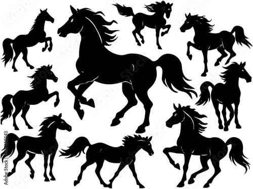 “Running Horse Silhouettes Set  Black Stallion Vector Illustration Collection”