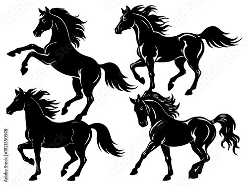 “Running Horse Silhouettes Set  Black Stallion Vector Illustration Collection”
