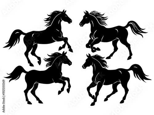 “Running Horse Silhouettes Set  Black Stallion Vector Illustration Collection”