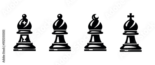 Chess bishops vector icons set - flat chess piece designs