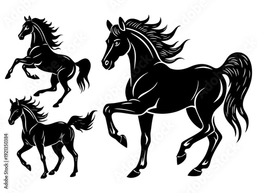 “Running Horse Silhouettes Set  Black Stallion Vector Illustration Collection”
