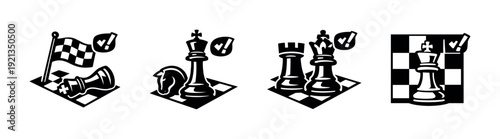 Chessboard vector icons set for strategy games and checkmate symbols