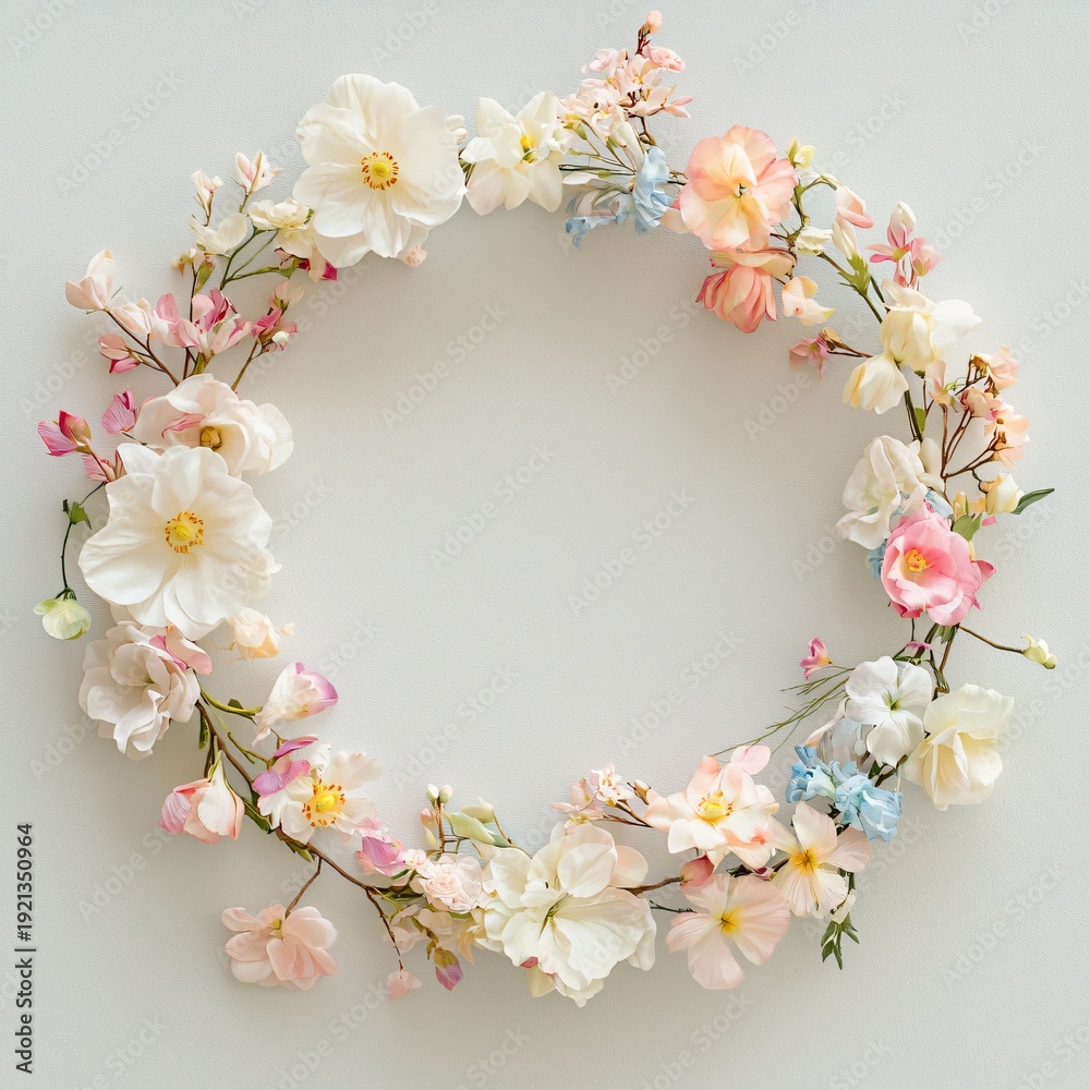 Obraz premium Beautiful Floral Wreath with Pink and White Spring Flowers
