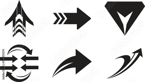 Modern black arrow icons set for navigation and direction