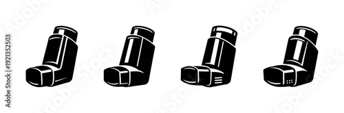 Medical inhalers vector icons set. flat healthcare symbols collection. asthma tools