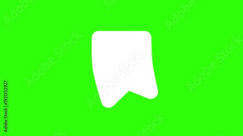 Animated white bookmark save icon on green screen background. Animation motion graphic with chroma green screen clip template 4k. Free Footage Green Screen. 4k Video Green Screen