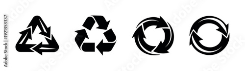 Recycling symbols vector icons set: sustainability and eco-friendly marks