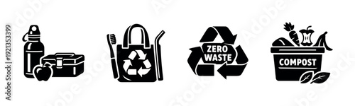 Eco-friendly lifestyle vector icons set: sustainable, zero waste symbols