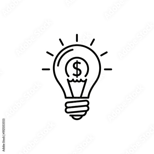 Financial idea light bulb icon, symbolizing business innovation, creative solutions, and money-making concepts